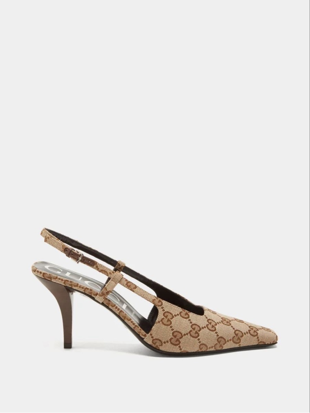 Gucci Brown Beige GG Canvas Slingback Heel